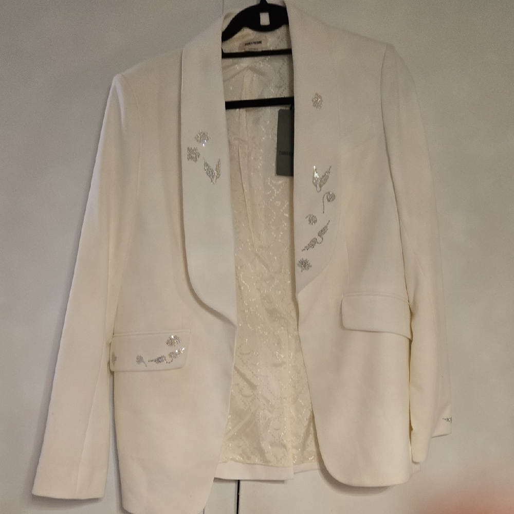 Zadig & Voltaire White Blazer with Silver Embellishments